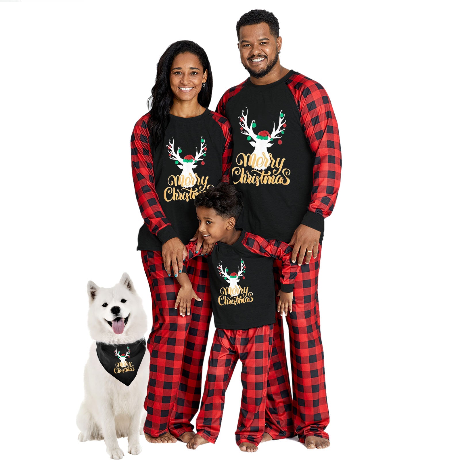 IFFEI Matching Family Pajamas Sets Christmas PJ's with Letter and Plaid Printed Long Sleeve Tee and Bottom Loungewear