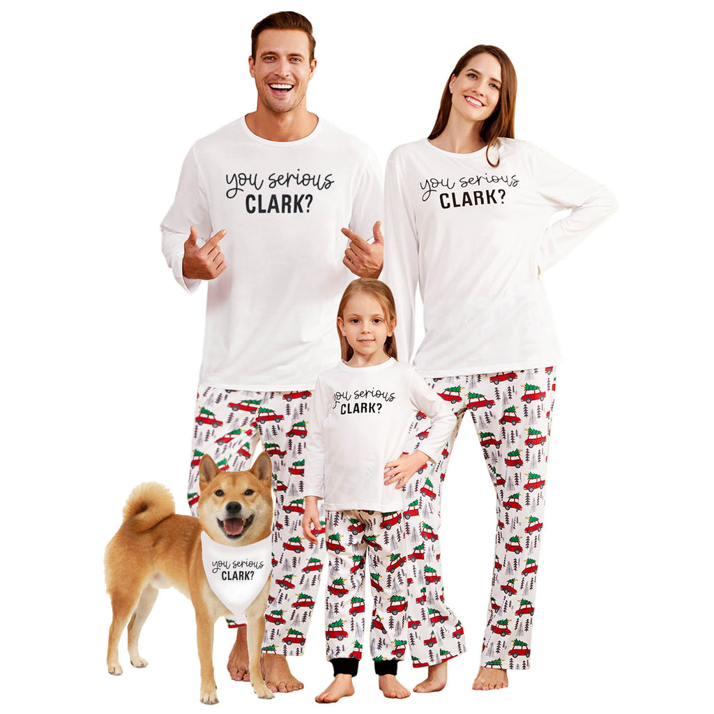 IFFEI Matching Family Pajamas Sets Holiday Stay at Home PJ's with Letter Printed Tee and Car Printed Pants with Pocket