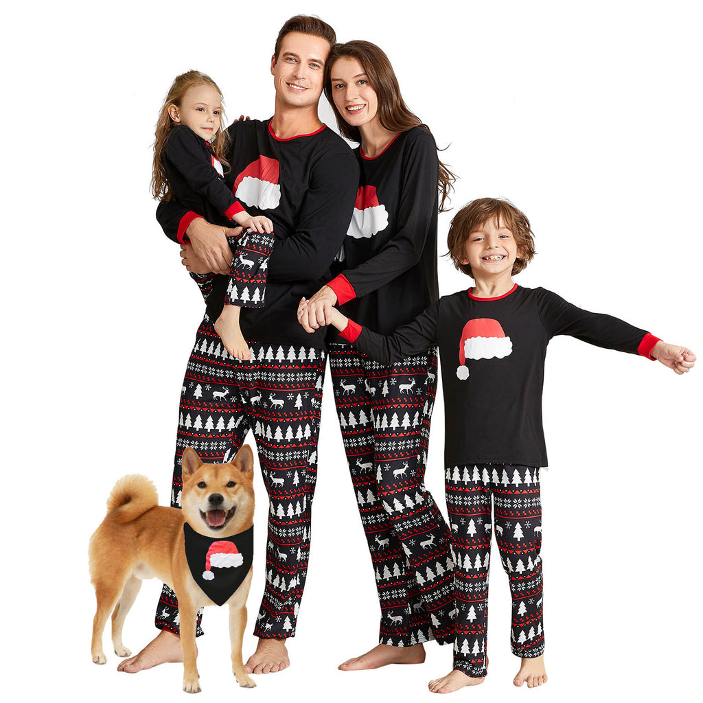IFFEI Matching Family Pajamas Sets Christmas PJ's with Santa Hat Tee and Festival Style Pants Loungewear with Pocket