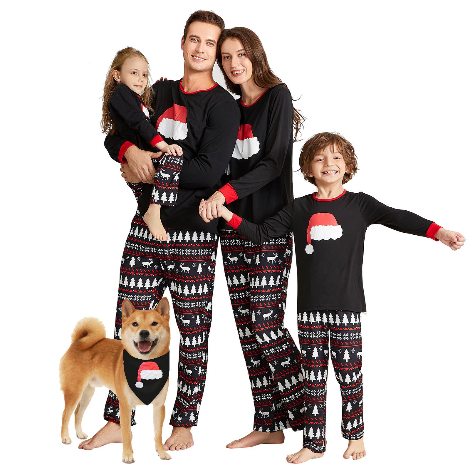 IFFEI Matching Family Pajamas Sets Christmas PJ's with Santa Hat Tee and Festival Style Pants Loungewear with Pocket