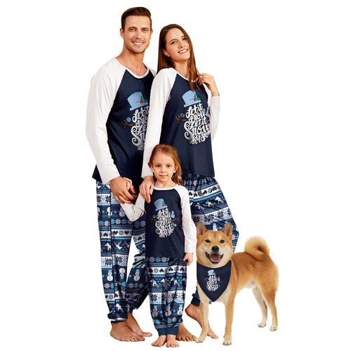 IFFEI Family Christmas Pajamas Matching Sets Let it Snow Printed Shirt and Pants Jammies with Pockets