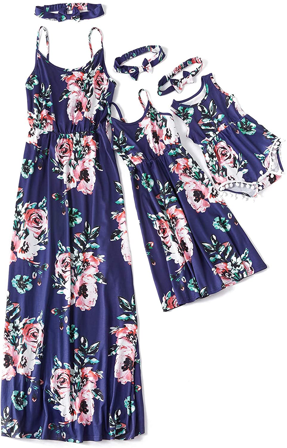 IFFEI Mommy and Me Matching Dress Spaghetti Strap Summer Casual Sundress Beach Sleeveless Dress with Headband
