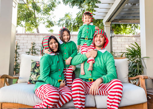 IFFEI Family Matching Christmas Pajamas Set One Piece Striped Hooded Sleepwear Santa Claus Elf Onesie Outfit