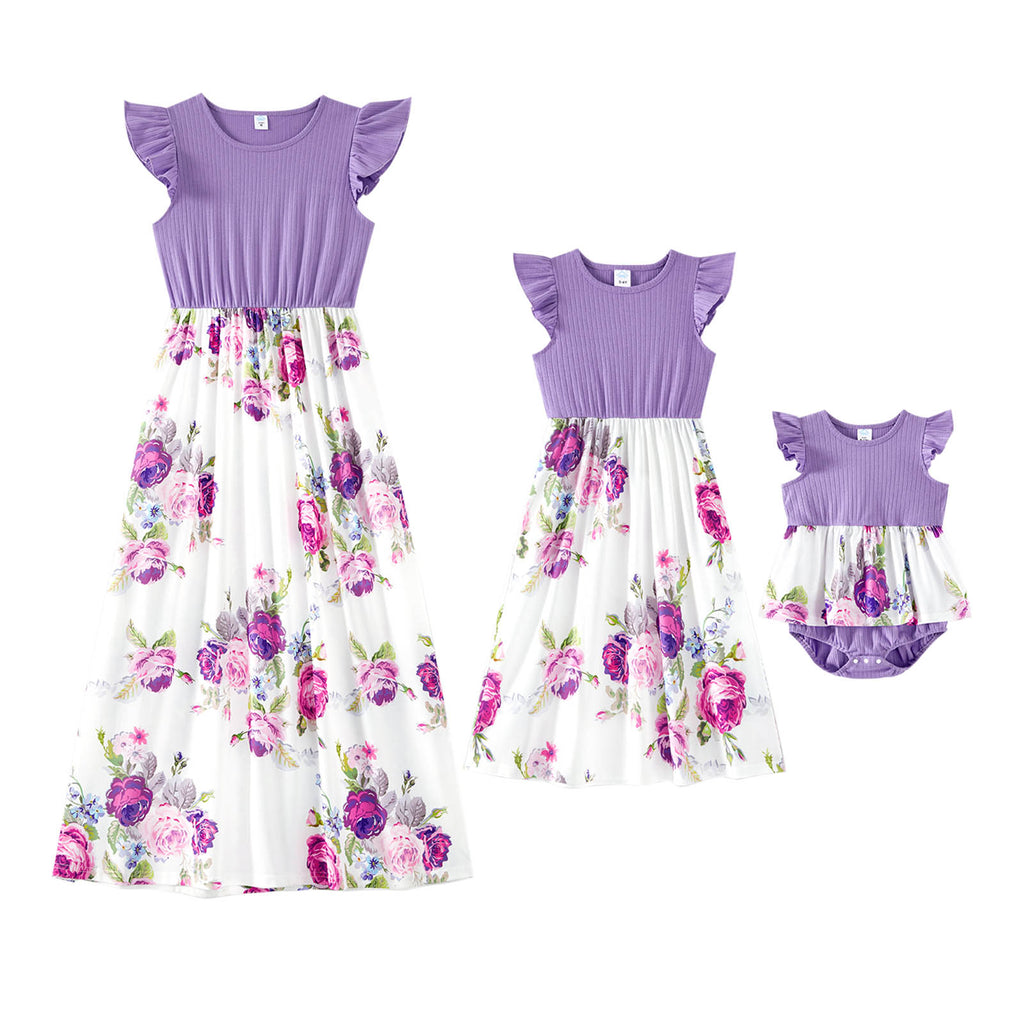 IFFEI Mommy and Me Dresses Matching Outfits Floral Printed Sleeveless Tank Maxi Dress for Mother and Daughter