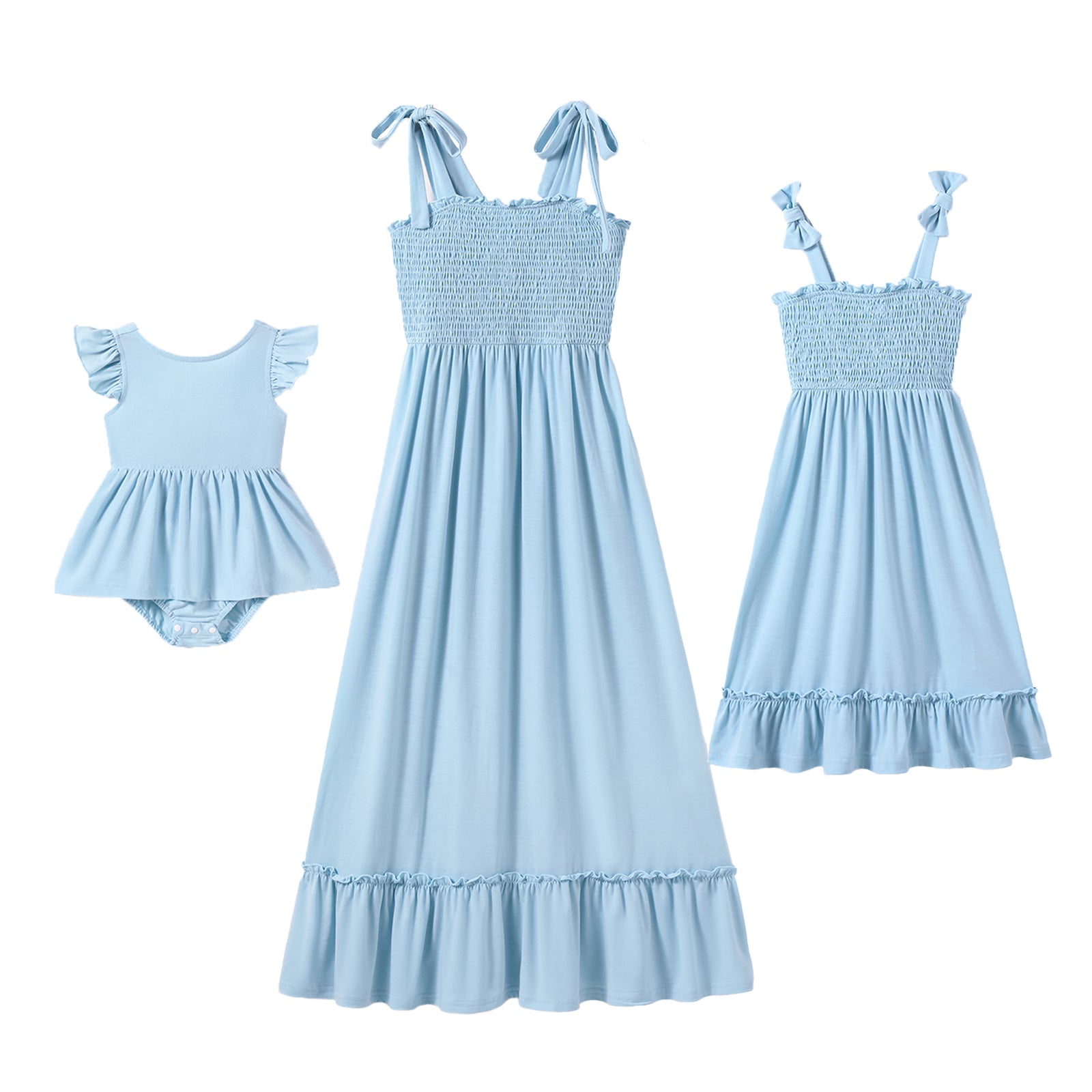 IFFEI Mommy and Me Dresses Summer Matching Outfits Spaghetti Strap Square Neck Ruffle A Line Beach Long Maxi Dress