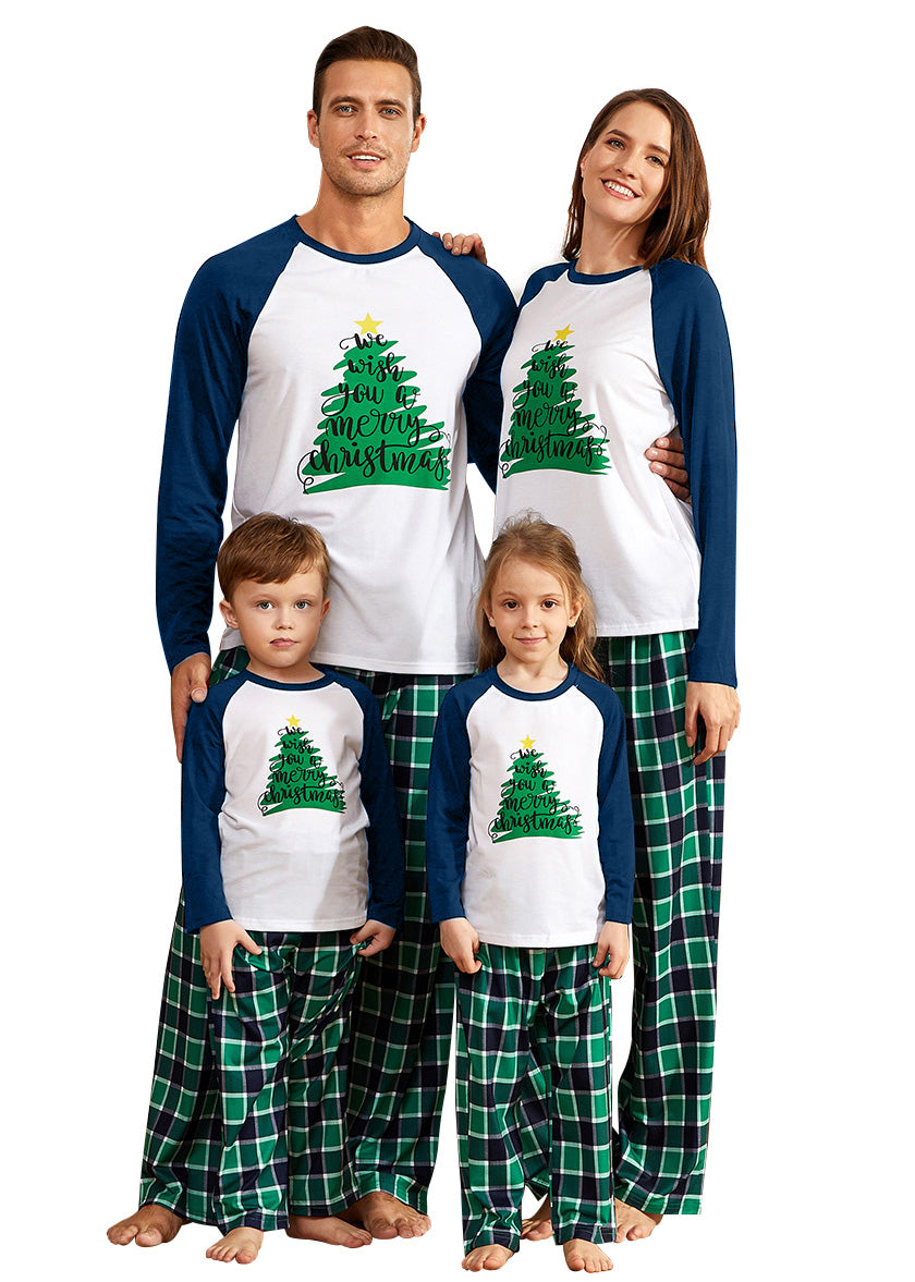 IFFEI Family Christmas Pajamas Matching Sets Tree Printed Shirt and Plaid Pants Jammies with Pockets