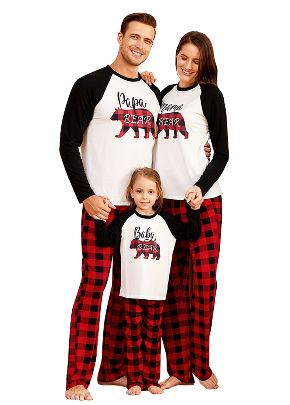 IFFEI Matching Family Pajamas Sets Christmas PJ's with Bear Printed Tee and Plaid Bottom Loungewear