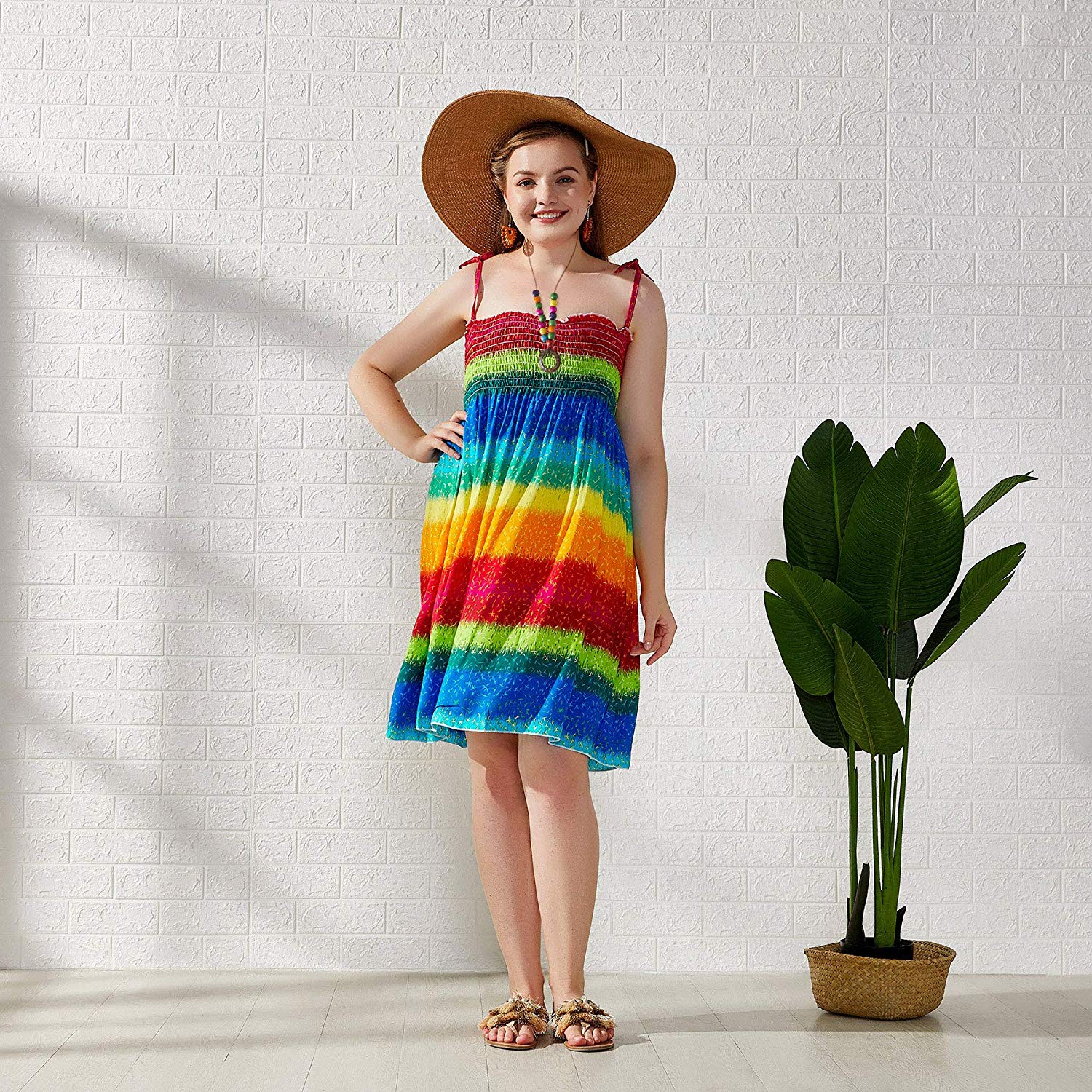 rainbow spaghetti strap dress