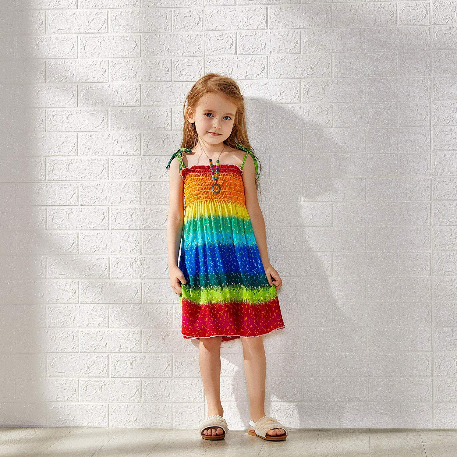 rainbow spaghetti strap dress