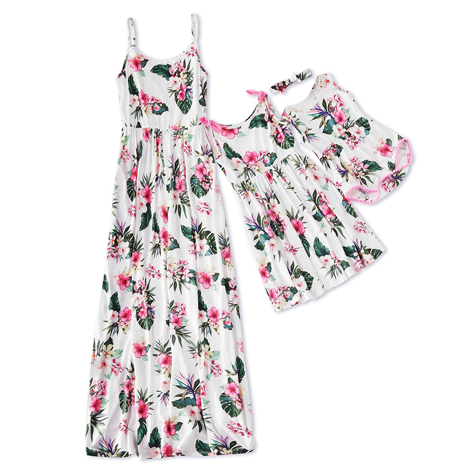 Yaffi Mommy and Me Matching Maxi Dress Floral Printed Sleeveless Dress for Mother and Daughter 