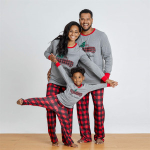 IFFEI Matching Family Pajamas Sets Christmas PJ's Letter Print Top and Plaid Pants Jammies Sleepwear 