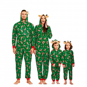 Yaffi Family Matching Pyjamas Christmas Festival Onesie One Piece Xmas Deer Snowman Printed Hooded Jumpsuit Sleepwear Loungewear for Daddy Mommy and Me Pjs Lounge Wear 