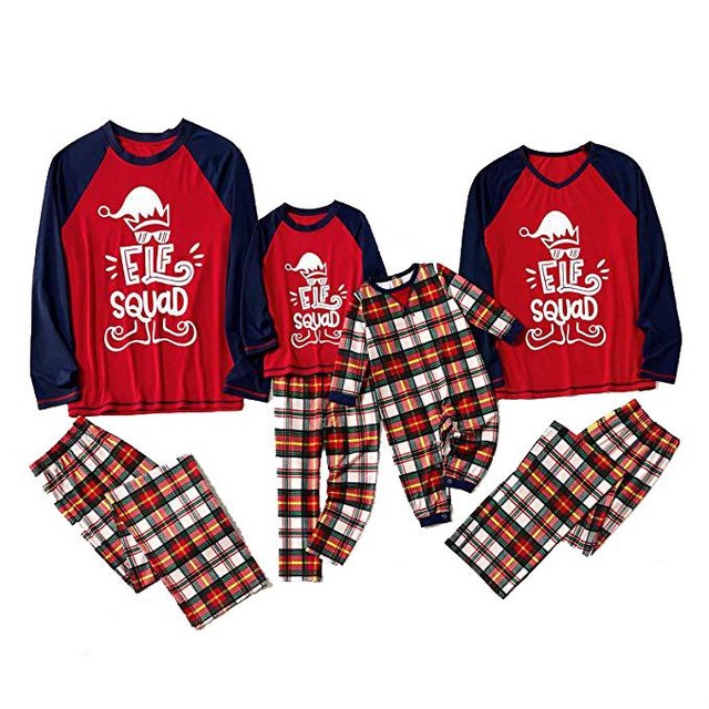Yaffi Family Matching Pajamas Set Christmas Festival Outfits What’s The Elf Top with Plaid Pants Two Pieces PJs Lounge Wear