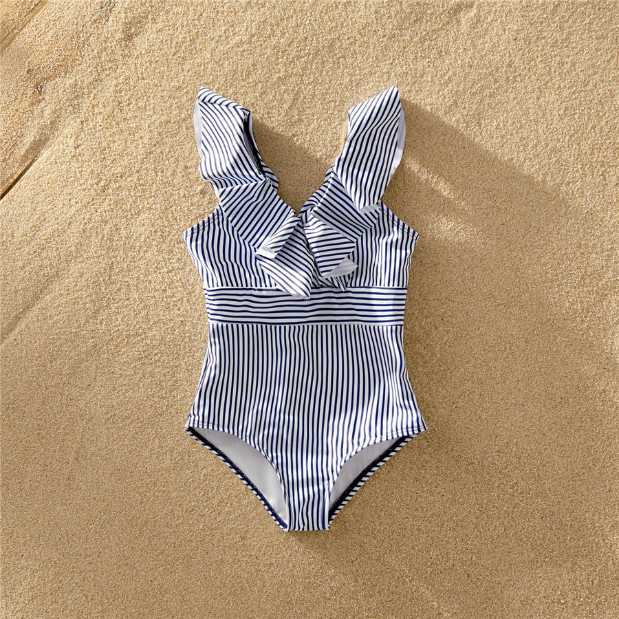 Dark Blue Striped Matching Family Swimsuits - Girl 2T