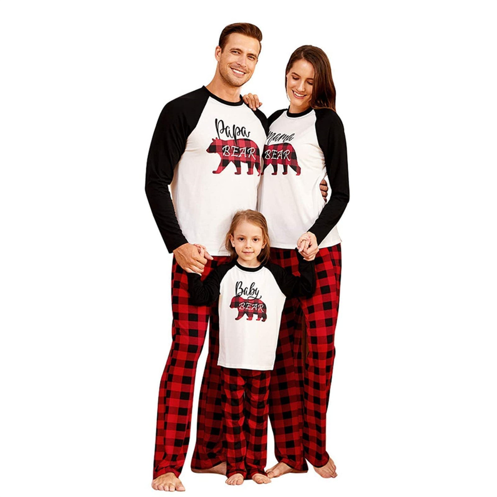 Womens Matching Mama Bear Plaid Family Pajamas - Red