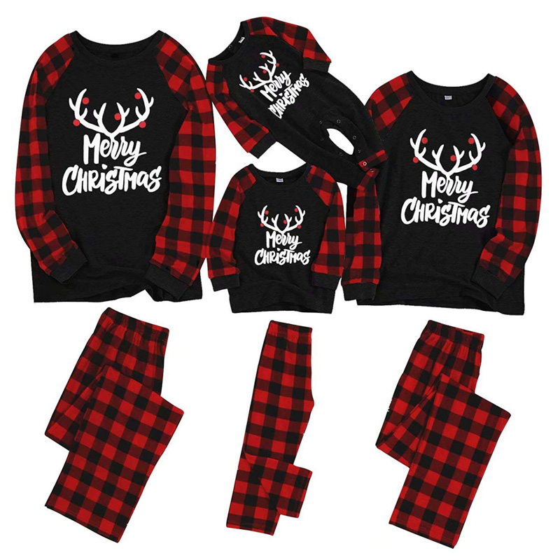 Christmas PJ's with Letters and Antlers - Baby 3-6M