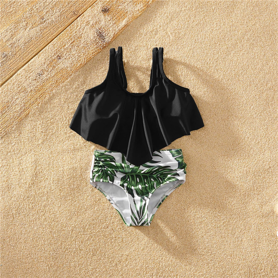 Black-Green Tankini Ruffles Matching Swimwear - Girl 2T