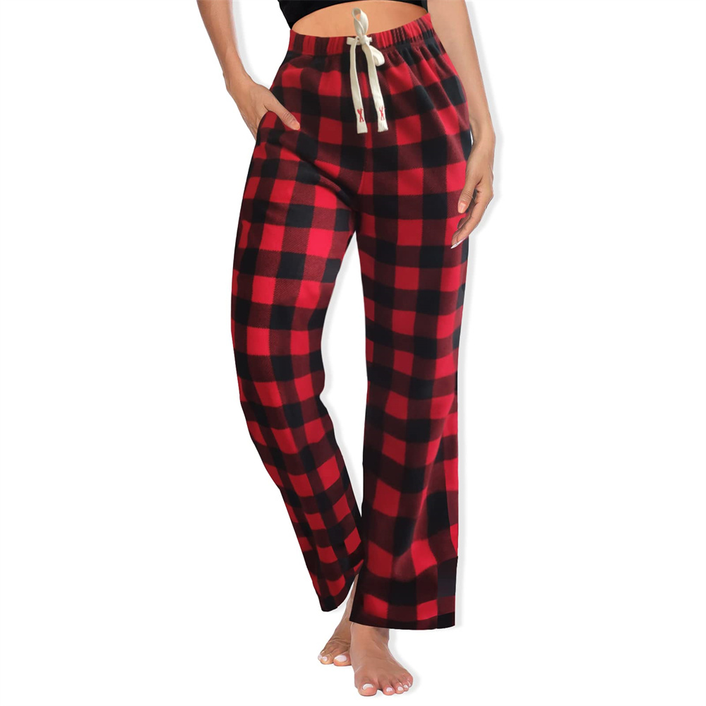Red Polar Fleece Plaid Pajama Pants for Women