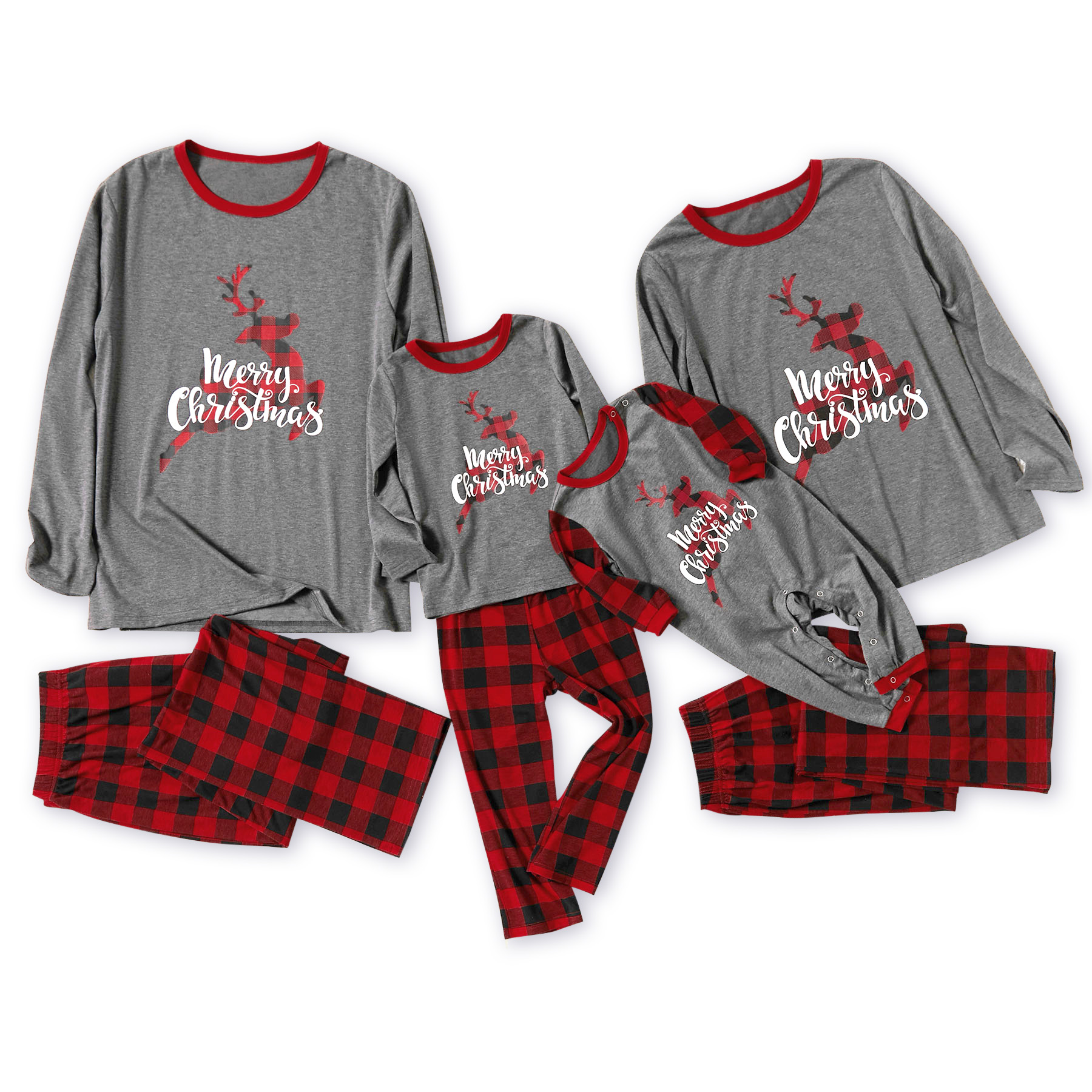 IFFEI Matching Family Pajamas Sets Christmas PJs Sleepwear Merry Christmas Reindeer with Plaid Pants for Kids /& Adult