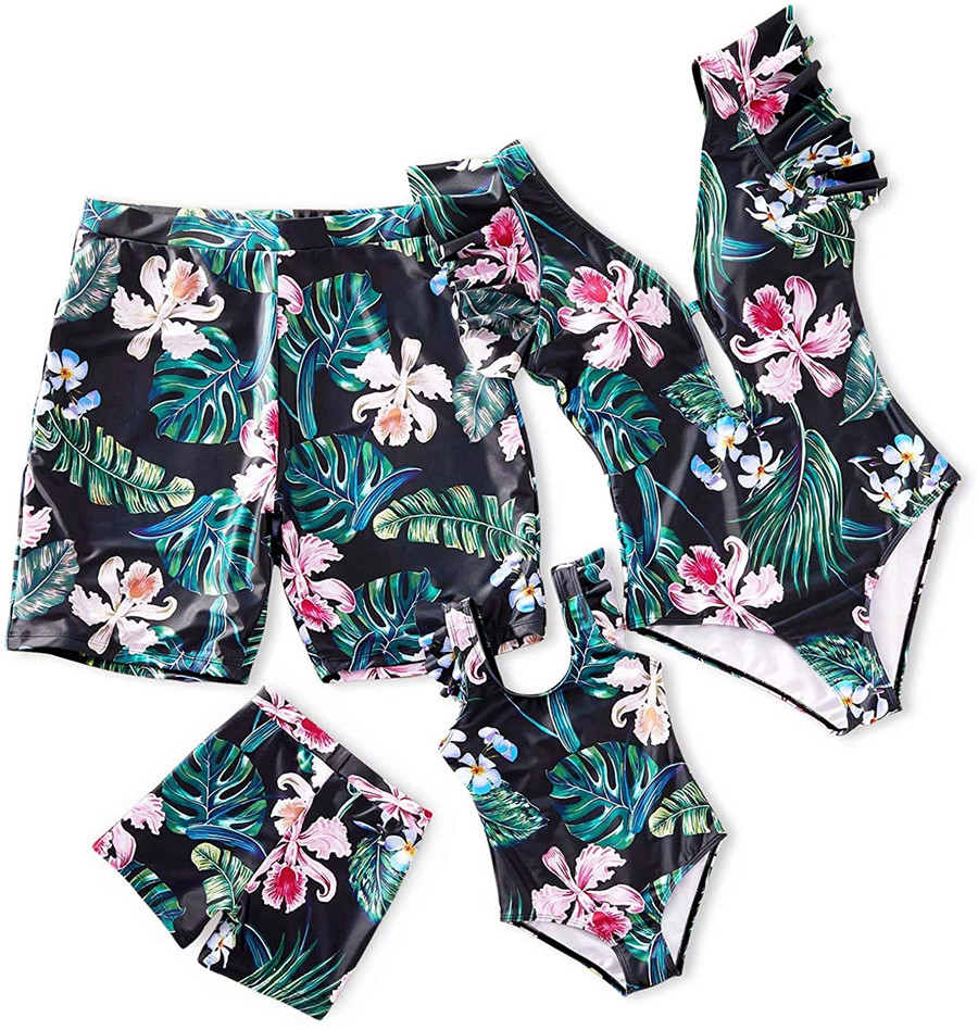 Green Black Floral Family Matching Swimsuits - Girl 2T