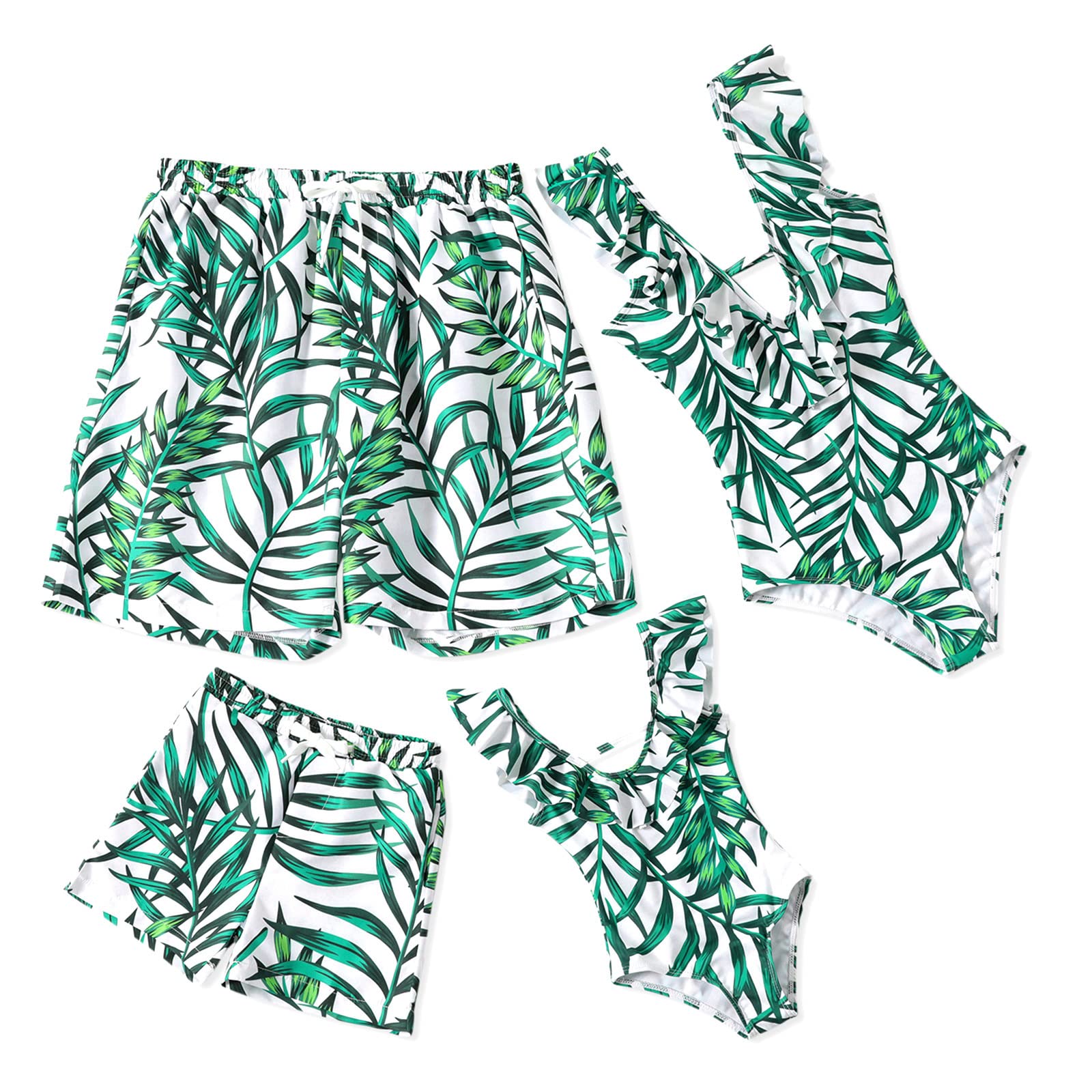 Leaves Printed V Neck Family Matching Swimwears - Girl 3-6M